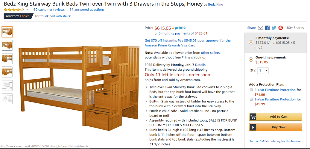 Bedz King Stairway Bunk Beds Twin Over Twin With Drawers