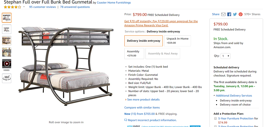 Coaster Home Furnishings Stephan Full over Full Bunk Bed Gunmetal