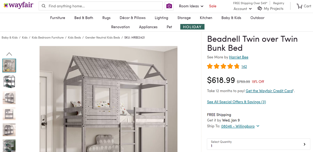 Harriet Bee Beadnell Twin over Twin Bunk Bed