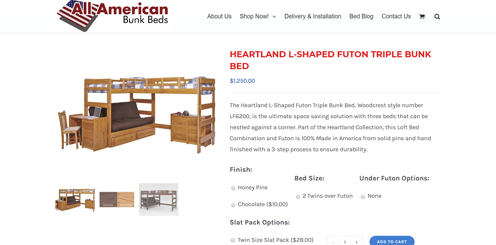 Woodcrest Heartland L-Shaped Futon Triple Bunk Bed