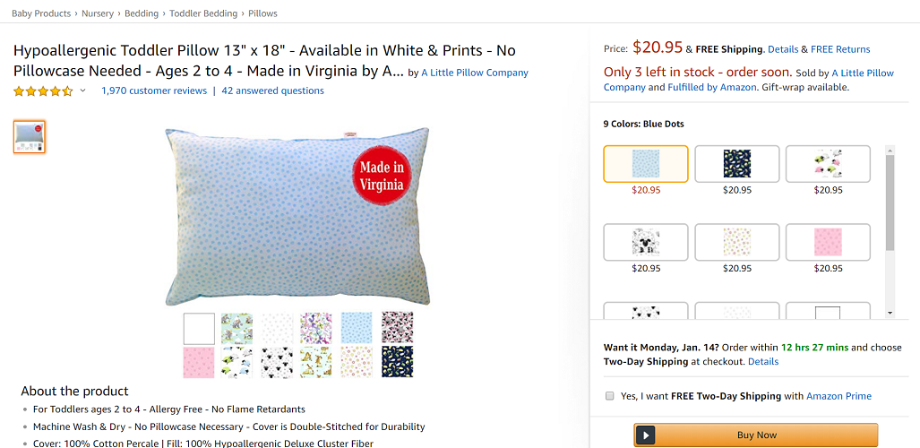 A Little Pillow Hypoallergenic Pillow