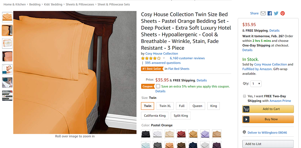Cosy House Collection Twin Size Bed Sheets