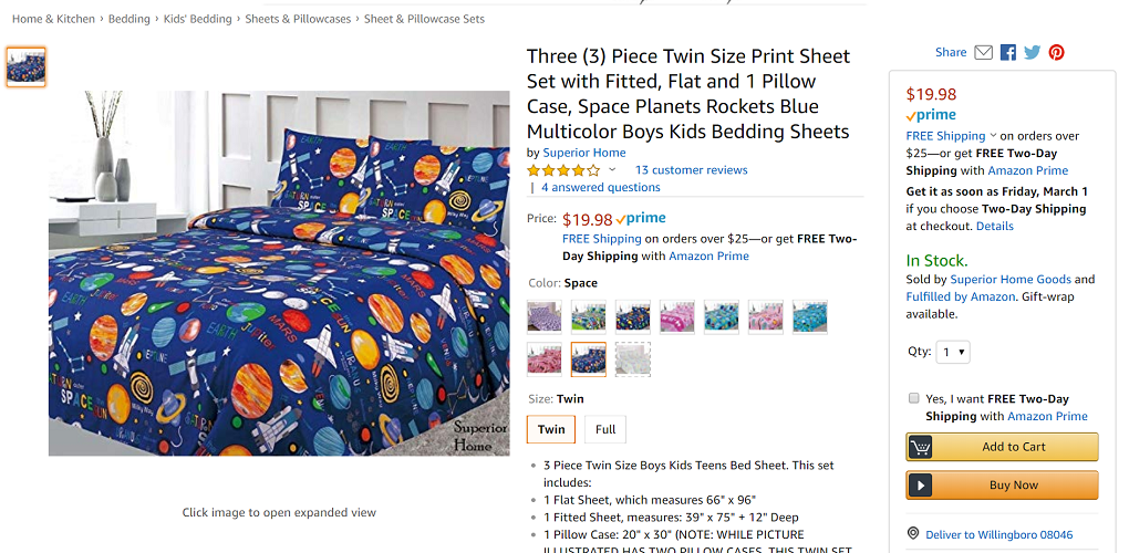 Superior Home 3-Piece Twin Size Print Sheet
