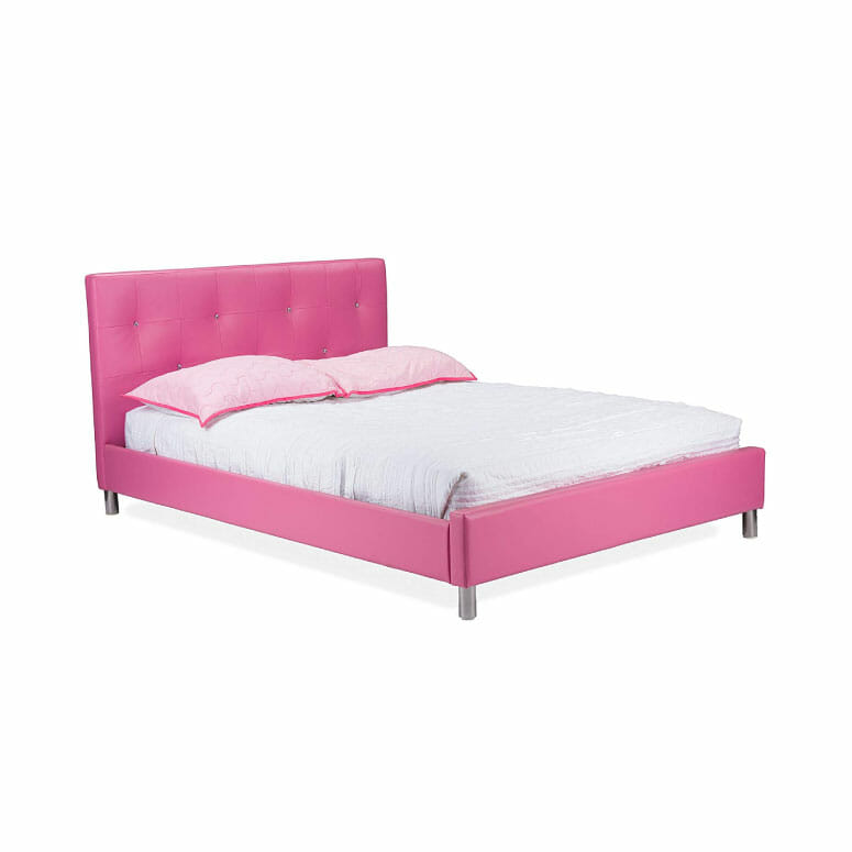 Baxton Studio BBT6140-Full-Pink Barbara Leather Modern Size Bed with Crystal Button Tufting