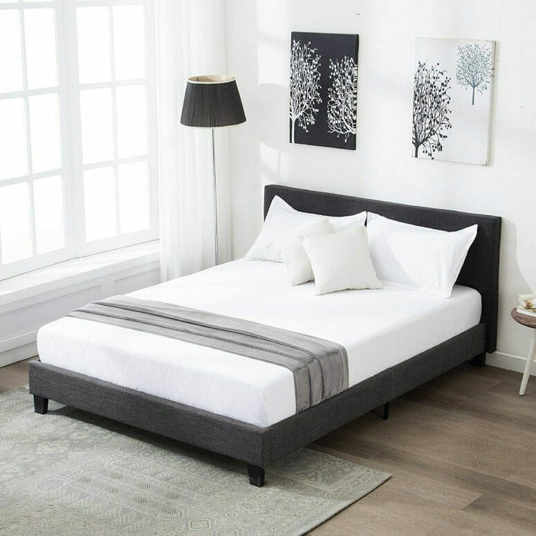Mecor Upholstered Linen Full Platform Bed Metal Frame