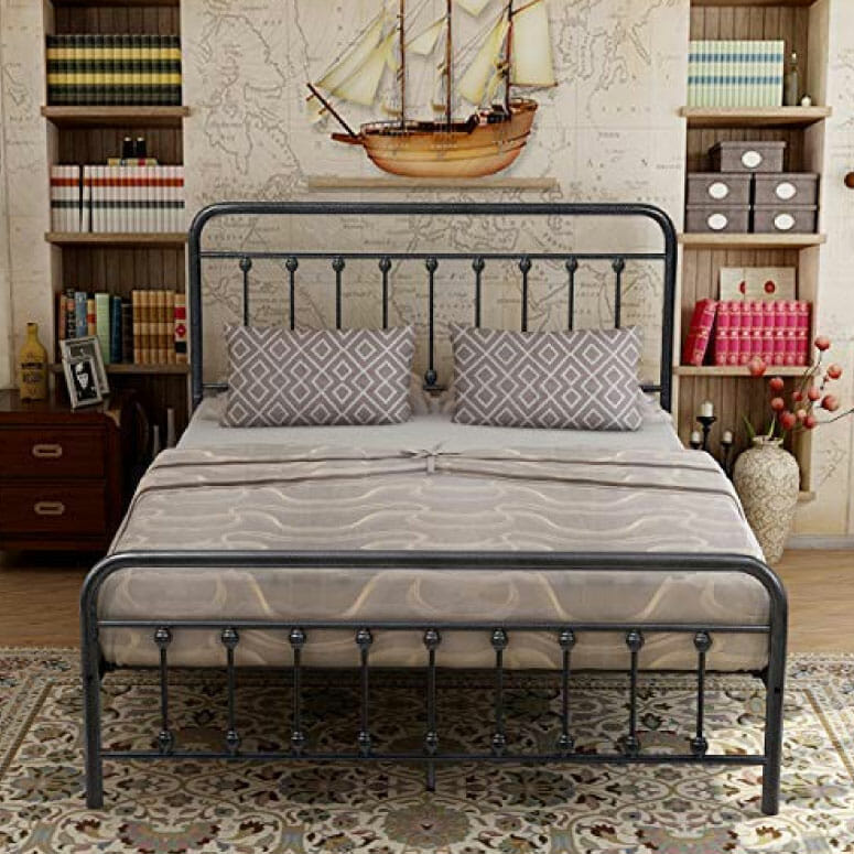 Elegant Home Products Victorian Vintage Style Platform Metal Bed Frame