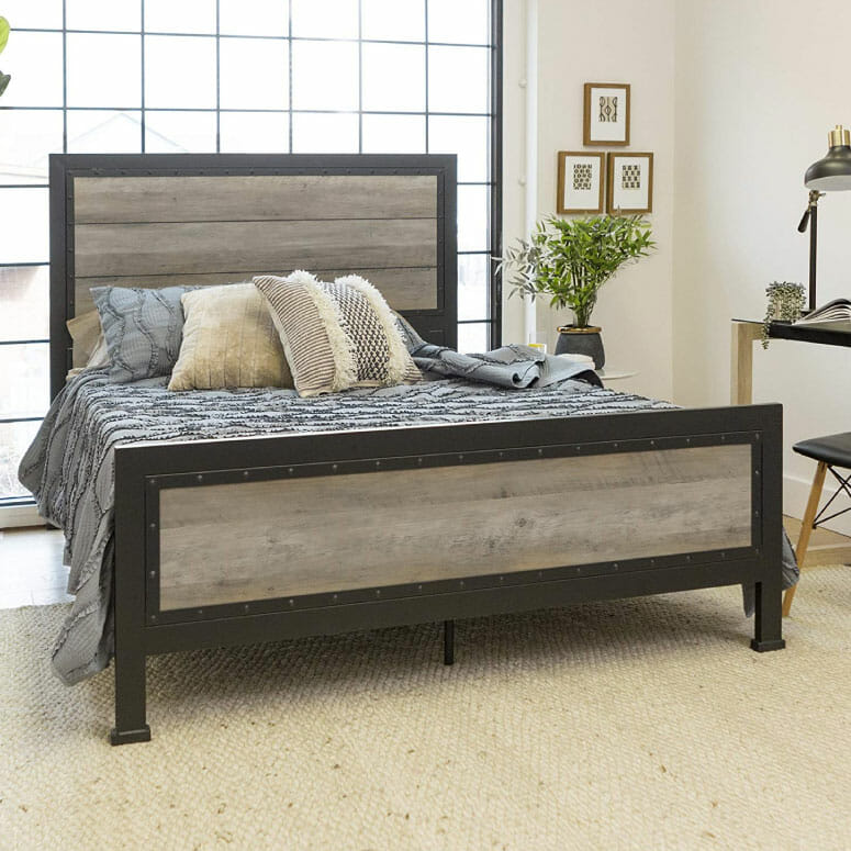 Home Accent Furnishings New Rustic Queen Industrial Wood and Metal Bed