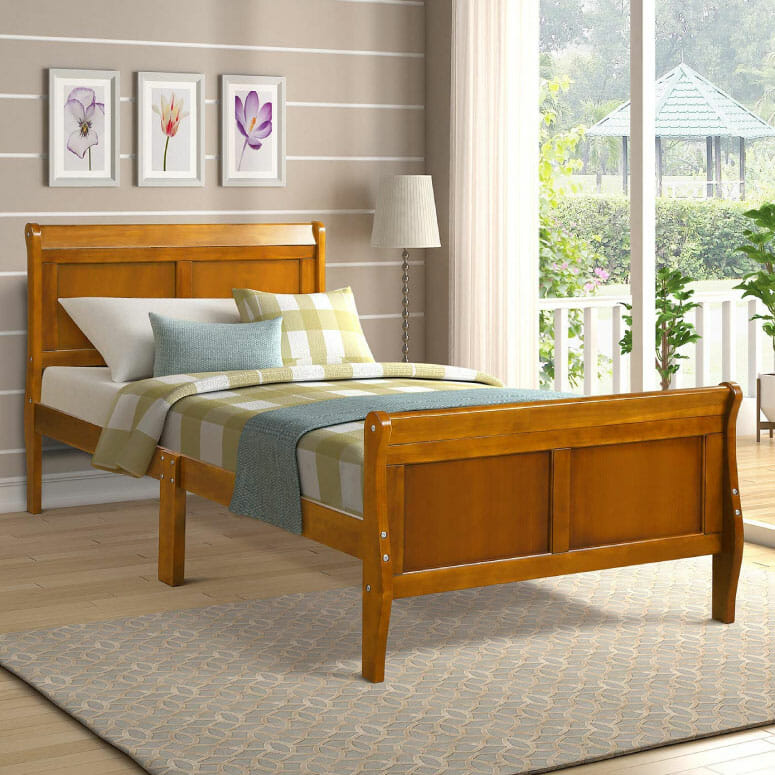 Harper & Bright Designs Wood Platform Bed Twin Bed Frame Mattress Foundation Sleigh Bed